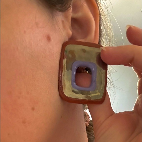 Unique One of a Kind Designer Clip on Earrings Terracotta Enamel signed: LEWIS - Picture 7 of 7